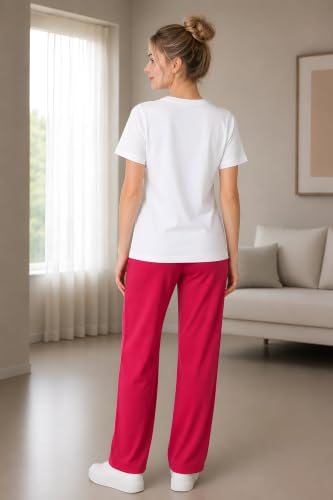 Image of ELVIA Women's Pure Cotton Top and Pyjama Co-Ord Set | Double Heart Graphic Printed Night Suit | Regular Fit Half Sleeve Round Neck T-Shirt with Pajama Sleepwear Loungewear Set