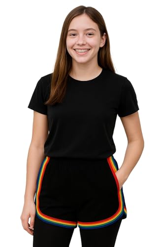 A2Z 4 Kids Chicas Algodón Bailar Deportes Trendy Moda Verano Caliente Corta Ligera Comodidad - Girls Shorts 426 Rainbow Black 9-10