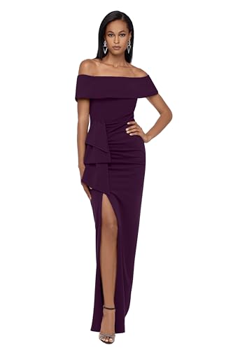 Xscape Women's Long Off The Shoulder Scuba Crepe Slit Dress