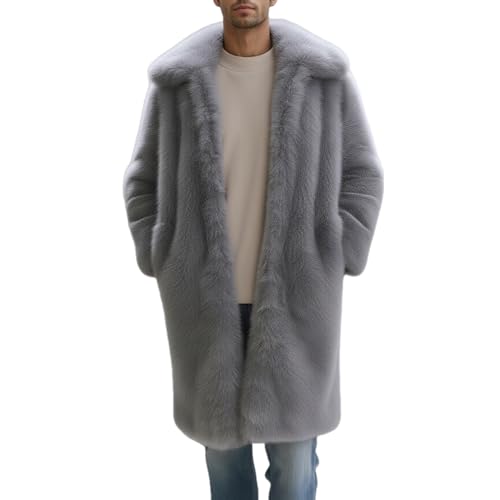 Image of Colf Men's Winter Fluffy Lapel Faux Fur Coat Jacket | Mens Faux Fur Jacket, Winter Long Overcoat, Long Sleeve, Fluffy, Thik Warm