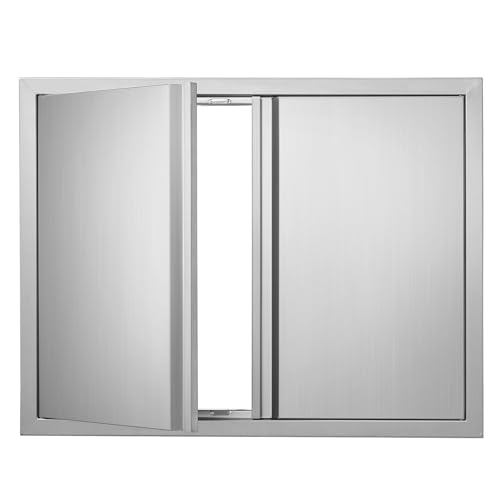 Puerta de acceso para barbacoa de 79 x 61 cm o 31 x 24 pulgadas, doble puerta de cocina al aire libre, montaje empotrado con asas retráctiles, parrilla para barbacoa, estación de isla, armario de