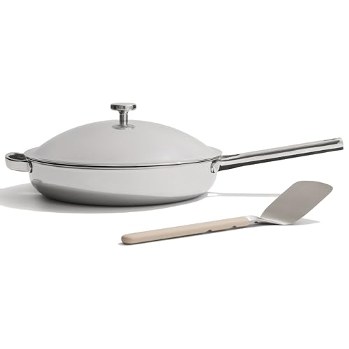 Our Place Large Titanium Always Pan Pro | 12.5' PFAS-Free Nonstick Frying Pan with Spatula | Chef-Grade Tri-Ply Stainless Steel & Aluminum Build | Induction & Oven-Safe up to 1000°F | Chrome