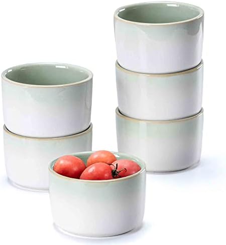 Porcelain Ramekins, Stoneware Baking Dishes - 240ML for Souffle, Creme Brulee, Ceramic Dipping Bowls for Baking, Souffle Dish Oven Safe Set of 6 - Blue