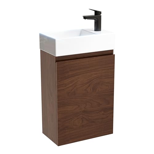 HOROW Badmöbel Set 40 cm, Waschbecken mit Unterschrank, Kleiner Waschbeckenunterschrank Hängend Badezimmerschrank, WC Aufsatzwaschbecken Klein für kleine Bäder, Dunkelbraun