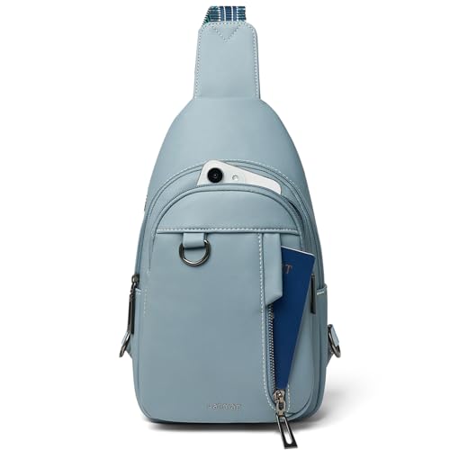 LATMAP 7L Sling Bag Damen,Brusttasche Damen Kleine Crossbody Bag PU Leder Tasche Umhängetasche Diebstahlsicher Schultertasche für Outdoor Sport,Blau