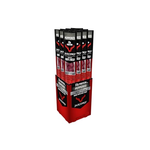 Jack Link's Beef Steak, Peppered - Protein Snacks, Meat Snack with 22g of Protein, Made with 100% Beef, Individually Wrapped Bulk Snack Pack, Keto Friendly - 2 Oz. (12 Count)