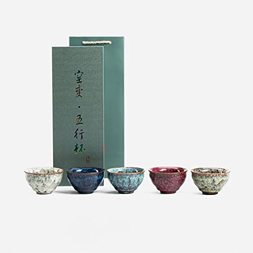 Lxuwbd 5pcs Ceramic Kung Fu Tea Set, Japanese Style Tea Cup, Yerba Mate Tea Set, 3.5 oz Capacity, Modern Design, Reusable, Five Colors in a Group, Glossy Finish
