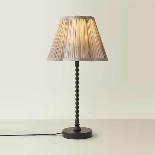ValueLights | Maeve Light Grey Pleated Faux Silk Scallop Shade Black Bobbin Bobble Table Lamp | Table Lamps, Home Décor & Improvement Essential