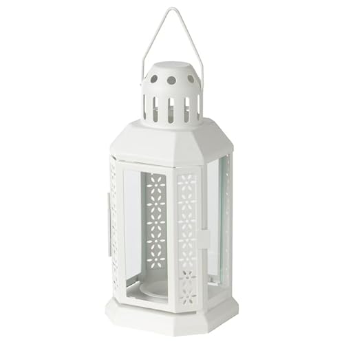 Tealight Lantern – 22 cm Decorative Metal & Glass Lantern for Indoor & Outdoor Use (1, White)