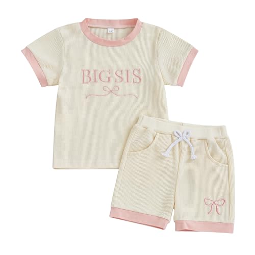 Big Sis Little Sis Matching Outfits Toddler Baby Girl Bow Embroidery Shirt Shorts Infant Summer Clothes