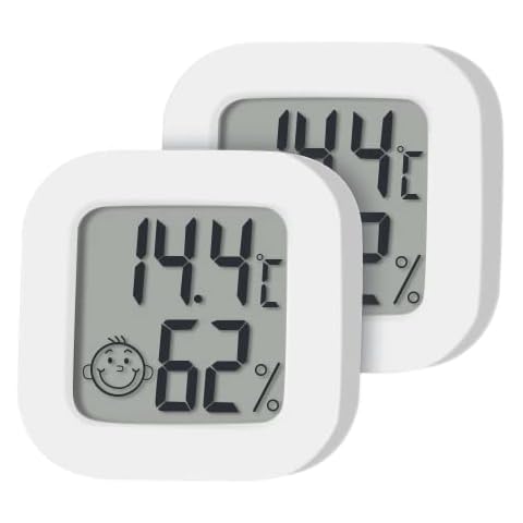 2 Pack Indoor Mini Thermometer Digital Hygrometer meter Gauge, Portable Temperature and Humidity Monitor for Garden, Home, Office (Battery included) (White) Cover