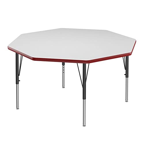 Correll 48" Octagonal Shaped Classroom Activity Table, Height Adjustable (19"-29") Markerboard/Dry Erase Durable High Pressure Top, Red Edge, Black/Chrome Legs, School Furniture, Made in The USA by CORRELL, INC. - Used condition - US$172.71