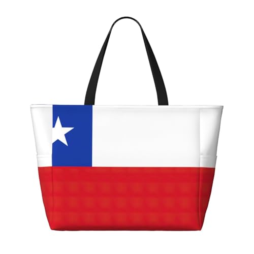 Flag Of Chile Extra Large Tote Bag For Women,Foldable Beach Bag With Pocket Weekender Travel Overnight Bag2