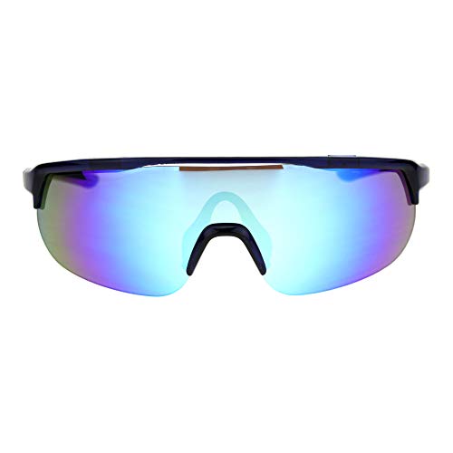 Retro Mirror Lens Oversize Shield Robotic Half Rim Sunglasses