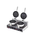 JoFistワッフルメーカー、業務用、両面焼き ワッフル 焼き機1200ワットエッグバブルパフアイロン、ノンスティックテフロンコーティング付きステンレ180°回転可能2つのパンと木製ハンドル (ダブルヘッド,標準バージョン)