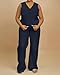 Womens Plus Size Two Piece Outfits Summer Fashion Button V Neck Crop Vest Blazer and Wide Leg Pants Suit Matching Sets Navy Blue 5X