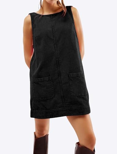 Robe décontractée en tricot col rond sans manches longueur genou