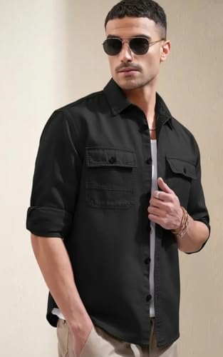 Image of SMOWKLY Men's Casual Shirt | Full Sleeve Button Down Shirt with Dual Chest Pockets | Stylish Regular Fit 100% Cotton Office, Party Shacket | Fashionable Western Outfit