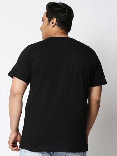 Image of Bewakoof Men's Printed 100% Cotton Plus Size T-Shirt - Regular Fit, Round Neck, Half Sleeves Jet Black