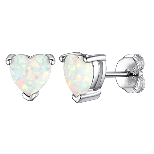 925 Sterling Silver Stud Earrings for Women, Heart/Round Birthstone Earrings Birthday Jewelry for Women Wife Daughter (with Gift Box)