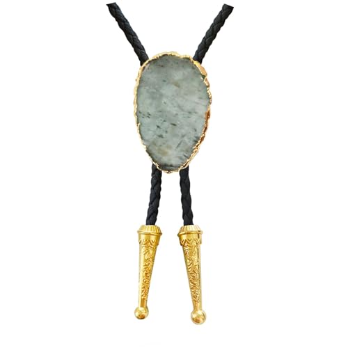 Image of Daisy Del Sol Gemstone Bolo Tie Braided Vegan Faux Leather Natural Stone Gold Handmade Necklace Adjustable Boho Western Jewelry