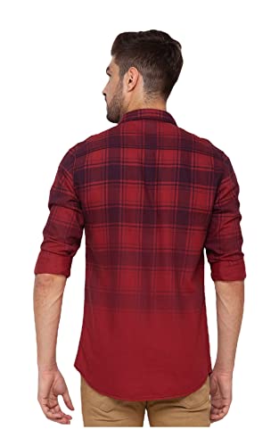 Image of Spykar Men's Regular Fit Raised Collar Full Sleeve Checked Casual Shirts