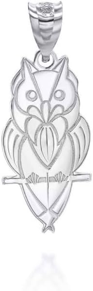 Solid 14K White Gold Owl Bird Animal Lover Pendant Necklace with Rolo Chain and Pendant only
