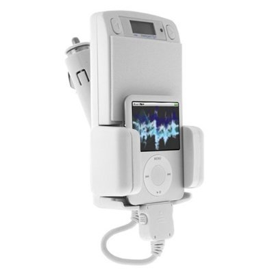 Apple Ipod 6-in-1 White Fm Transmitter Car Kit with Remote and Car Adapter
