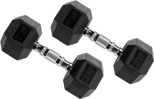 Fitvids Rubber Encased Hex Dumbbell – 25LB – 25LB Pair – Black - Image 3