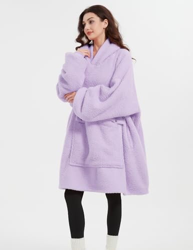 Image of KFUBUO Sherpa Wearable Blanket Hoodie Adult Oversized Sweatshirt Blanket Gifts for Women