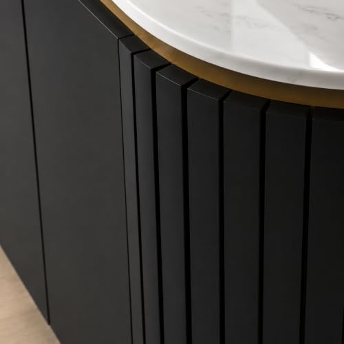Image of The Attic Carlston Large Sideboard, Multipurpose Cabinet for Kitchen and Living Room Storage, Solid Mango Wood, Black Matte Finish