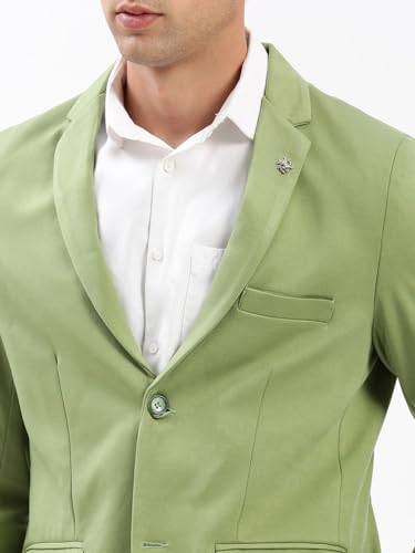 Image of SHOWOFFFF Men Solid Single Breasted Casual Blazer | Notched Lapel Full Sleeves Cotton Blazer for Mens | Slim Fit Regular Length Blazer for Men's