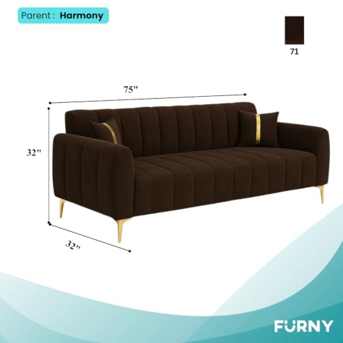Image of Furny Harmon 3 Seater Fabric Sofa Set (Dark Brown) | Soft Velvet Fabric | Modern Design | Comfortable Seating | Living Room Furniture