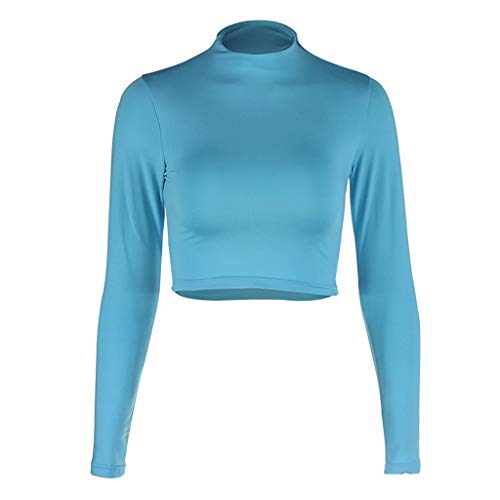 Fineday Blouses for Women 2020, Women Exposure of Navel Long Sleeve O-Neck Solid Shirt Tops Blouse, Women Tops and Blouses (Light Blue S)