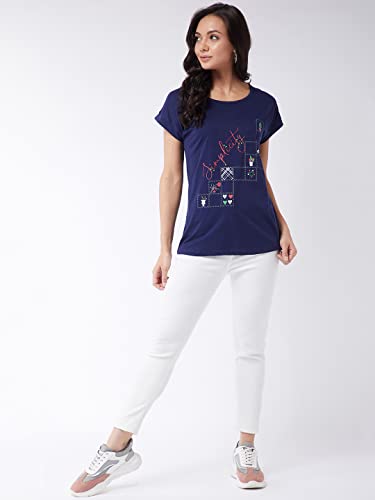 Image of Modeve Women Printed Cotton Blend Half Sleeve Round Neck T-Shirt for Summer