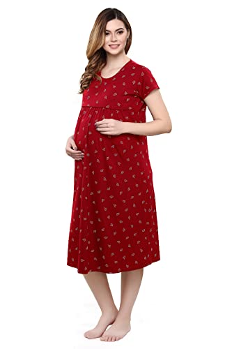 Image of TIGYWIGY Women's Cotton Printed Knee Length Maternity /Feeding /Nursing Nighty