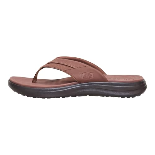 HEYDUDE Mens Finn Flip Sandal Downtown Brown/Argan Oil Size 11 | Lightweight Easy On Style | Travel Ready Casual Flip Flops for Men