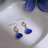 Aliyoham Blue Sapphire Dangle Earrings for Women | 18K Gold Plated Drop Earrings with Pink Crystal, Handmade Hypoallergenic Jewellery Gift - Image 5