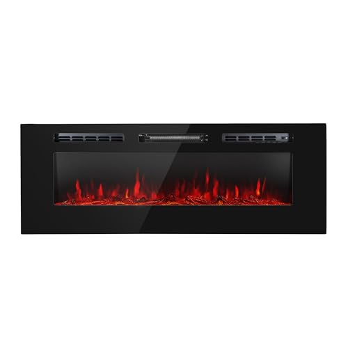 Klarstein Cheminée Electrique Encastrable, Chauffage Electrique de 1800W, Fausse Cheminée Decorative Murale avec Effet Flamme en LED, Télécommande Inclus, Programmable, Minuterie, Thermostat Réglable