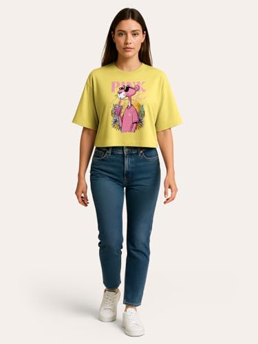 Image of HELLCAT Beige Printed Loose Fit Crew-Neck Crop T-Shirt for Women