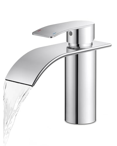 FORIOUS Rubinetto da Bagno, in Acciaio Inox a Cascata con Altezza di Uscita 80 MM, Miscelatore Monocomando per Acqua Fredda e Calda in Bagno, Risparmio D'acqua, Risparmio Energetico