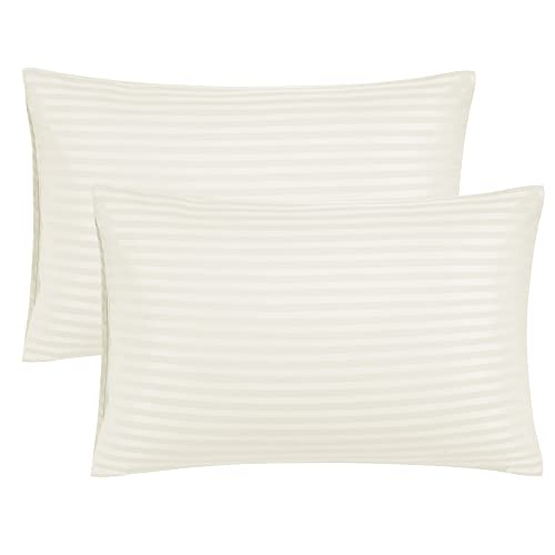 PiccoCasa Pillowcases 2 Pack Striped Soft & Breathable Microfiber Pillowcase Khaki with Envelope Closure 50 x 75cm Pillow Covers for Home and Hotel