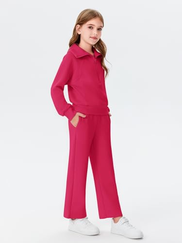 Image of Haloumoning Girls 2 Piece Outfits Sweatsuit Half Zip Long Sleeve Sweatshirts Sweatpants Tracksuit Sets 5-14 years