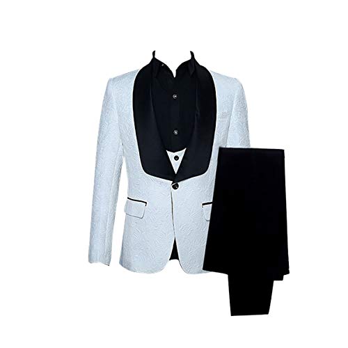 Men Paisley Jacquard Floral Slim Fit Tuxedos Wedding Groom Suits 3 Piece White Red Pink