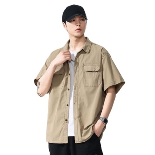 Chemise de travail japonaise vintage homme coton manches courtes à poches