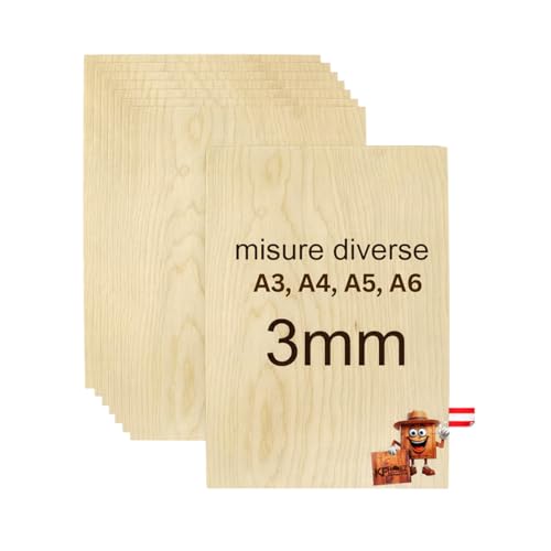 KF-Holz Lot de 10 plaques de contreplaqué en bouleau (A3, 420 x 297 x 3 mm), plaques multiplex de qualité supérieure pour les travaux manuels, la découpe de bois, le modélisme