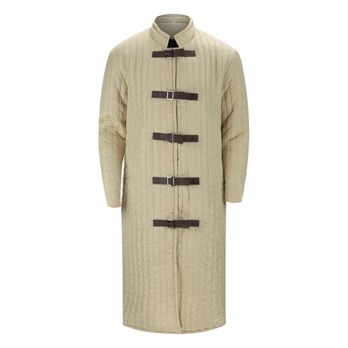 Veste d'hiver longue et coupe-vent : manteau gambeson rembourré pour homme de style Viking