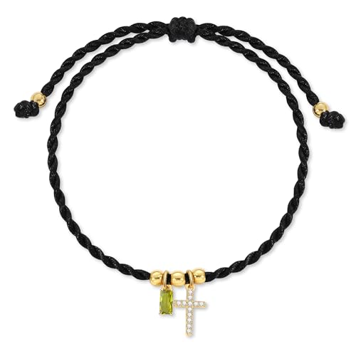 Birthstone Bracelets for Women, Cross Bracelet for Gls Christmas Gifts for Mom Handmaded String Rope Bracelets First Communion Gifts for Gls 08.Aug.(Peridot)