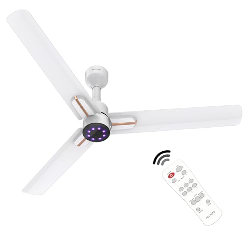 Image of Polycab Wizzy Neo LED 1200mm BLDC Ceiling Fan with remote| BEE 5 Star Rated, Higher Air Delivery| LED Indicator,Sleep and Breeze Mode |3 Years Warranty【Matt White Rosegold】
