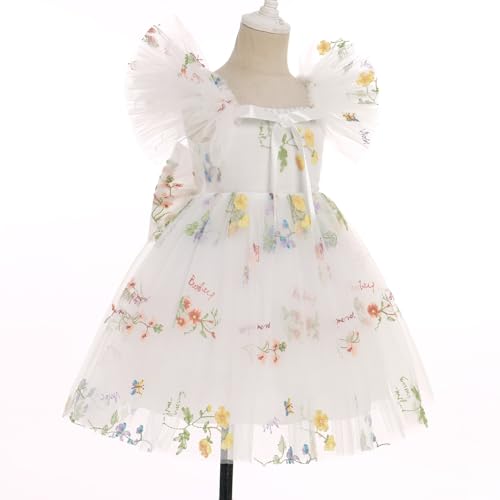 Toddler Kids Flower Girls Ruffle Sleeve Embroidered Tutu Dress Petal Lace Princess Formal Wedding Birthday Party Dress3